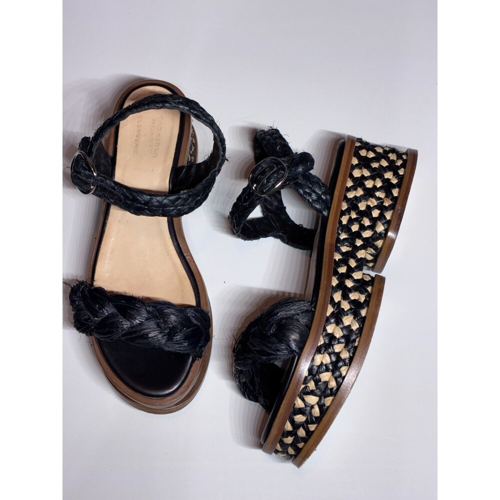 Gabrielle Hearst Clergerie Sandal jute Braided Platform Black Tan W Sz 9 EU 39
